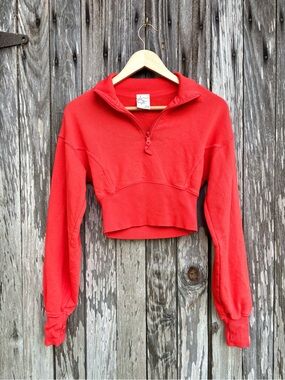 OFFLINE by Aerie Throw-Back corset cropped quarter zip sweatshirt orange XS